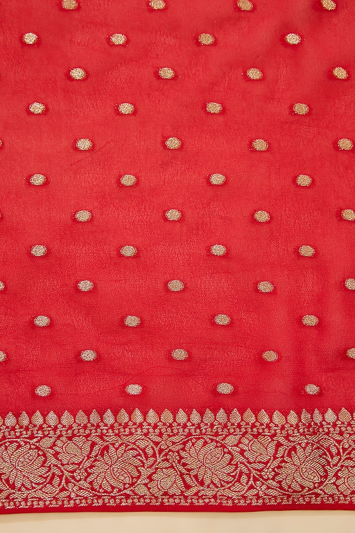 Red Khaddi Georgette Embroidered Festive Saree Set by NARMADESHWARI at Pernia's Pop Up Shop