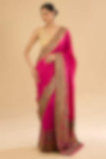 Pink Crepe Silk Embroidered Festive Saree Set by NARMADESHWARI at Pernia's Pop Up Shop