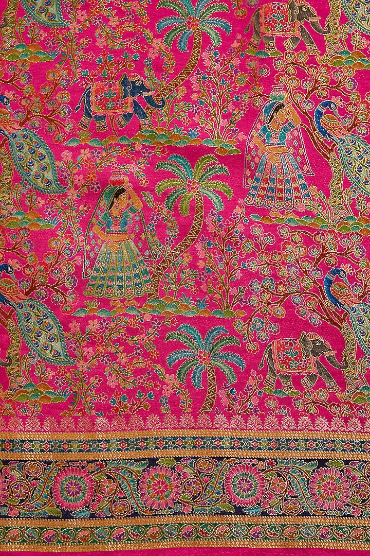 Pink Crepe Silk Embroidered Festive Saree Set by NARMADESHWARI at Pernia's Pop Up Shop
