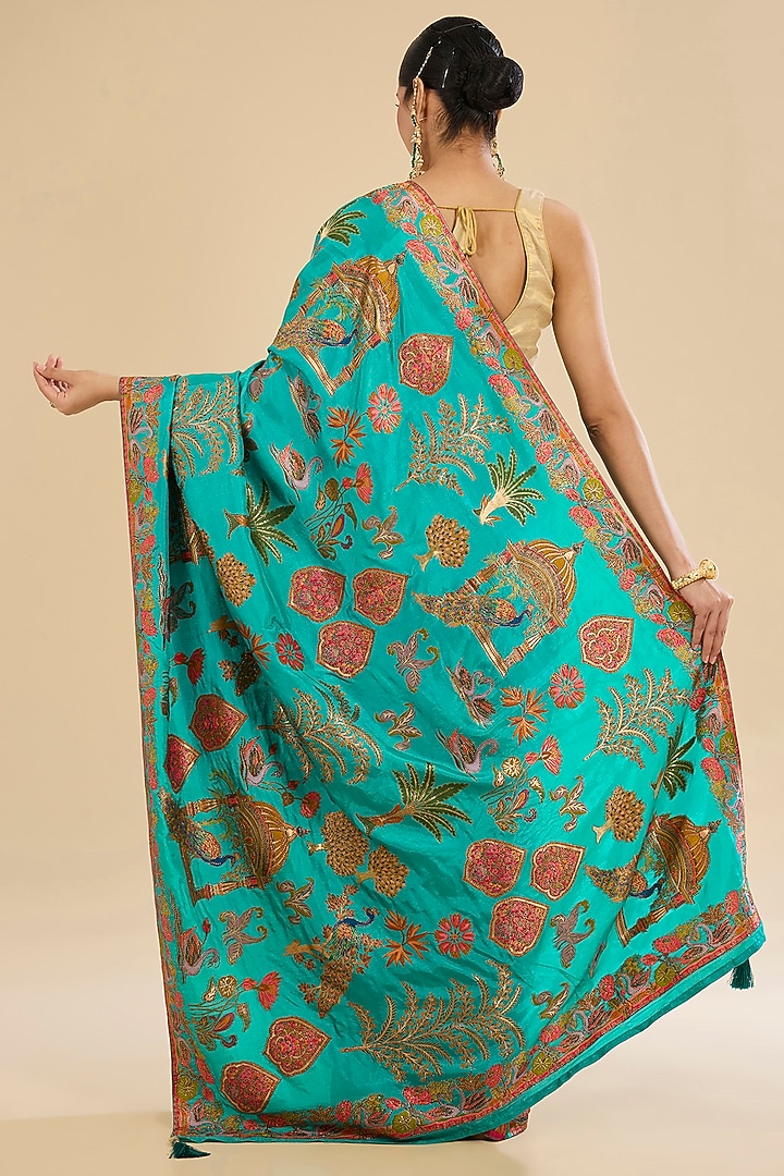 Green Crepe Silk Printed Party Wear Saree Set by NARMADESHWARI at Pernia's Pop Up Shop