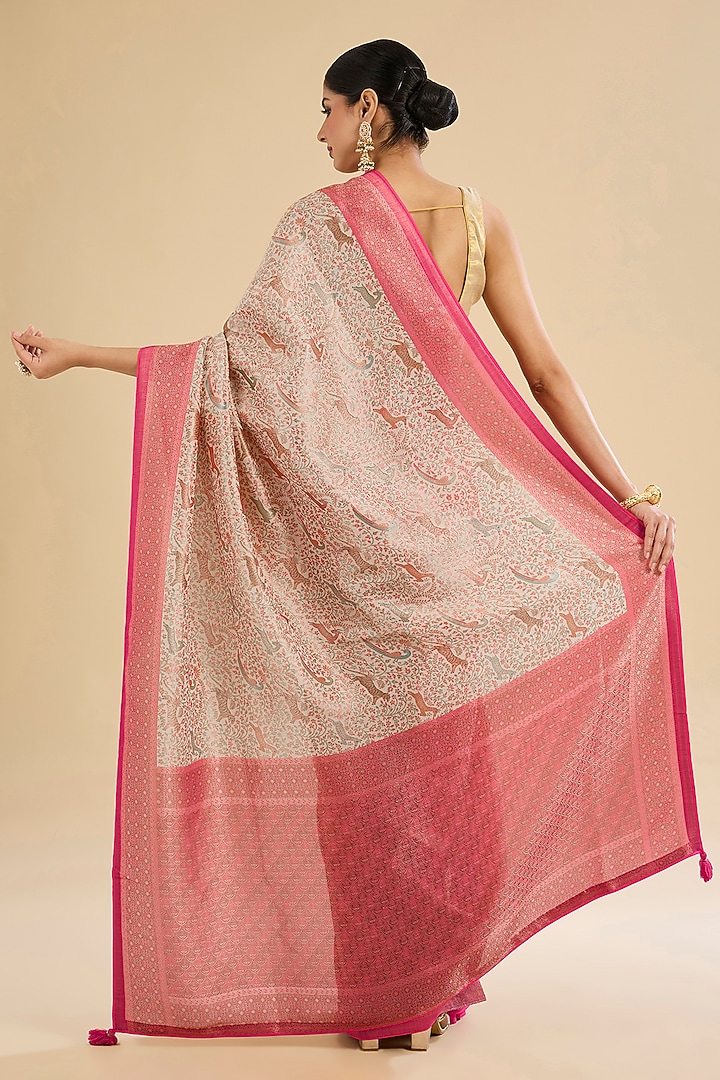 Beige Blend Silk Party Wear Saree Set by NARMADESHWARI at Pernia's Pop Up Shop