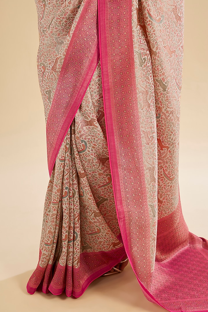 Beige Blend Silk Party Wear Saree Set by NARMADESHWARI at Pernia's Pop Up Shop