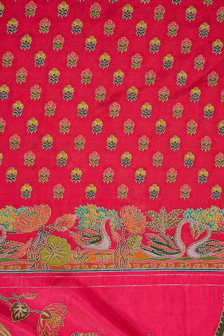 Pink Crepe Silk Embroidered & Printed Party Wear Saree Set by NARMADESHWARI at Pernia's Pop Up Shop