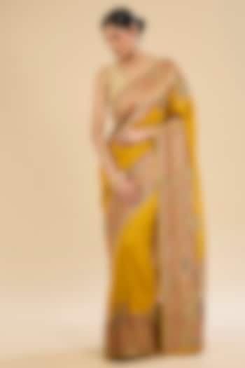 Yellow Blend Silk Printed Festive Saree Set by NARMADESHWARI at Pernia's Pop Up Shop