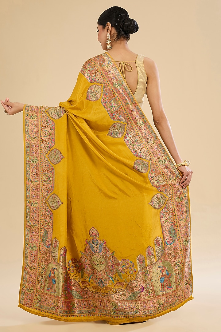 Yellow Blend Silk Printed Festive Saree Set by NARMADESHWARI at Pernia's Pop Up Shop
