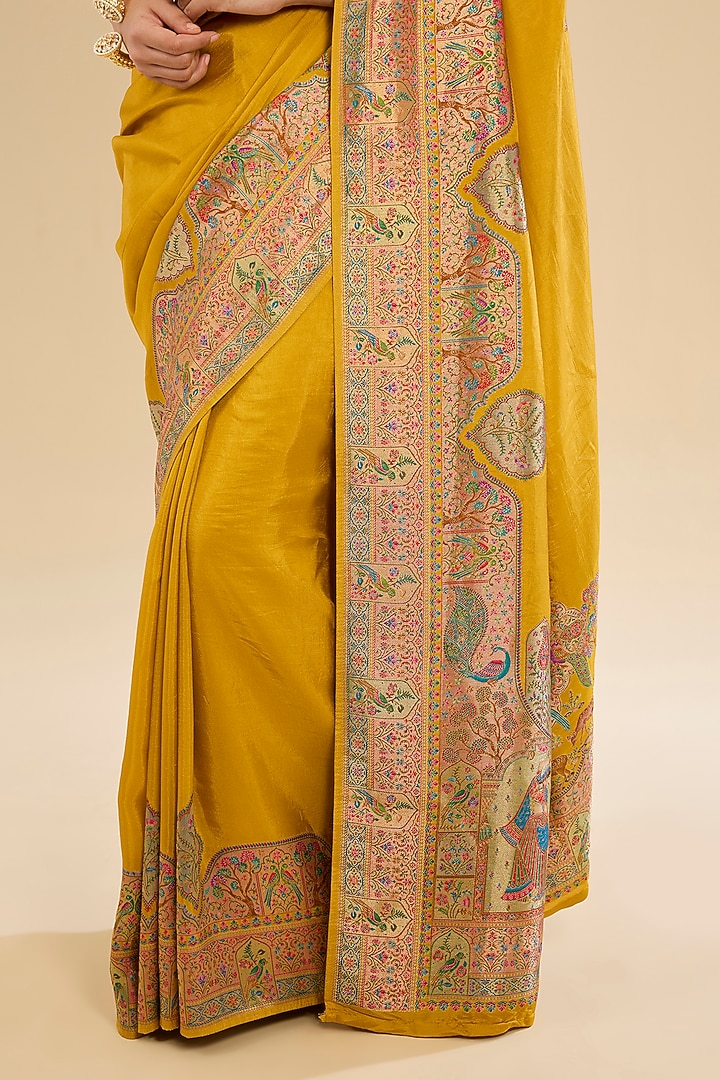 Yellow Blend Silk Printed Festive Saree Set by NARMADESHWARI at Pernia's Pop Up Shop