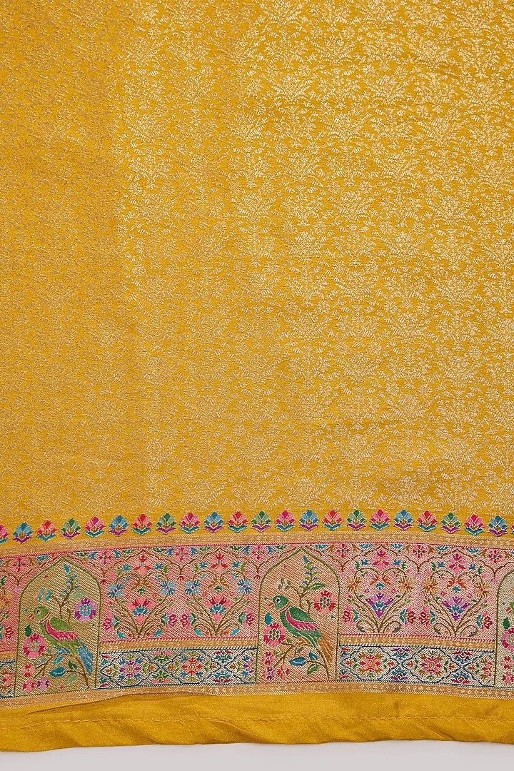 Yellow Blend Silk Printed Festive Saree Set by NARMADESHWARI at Pernia's Pop Up Shop