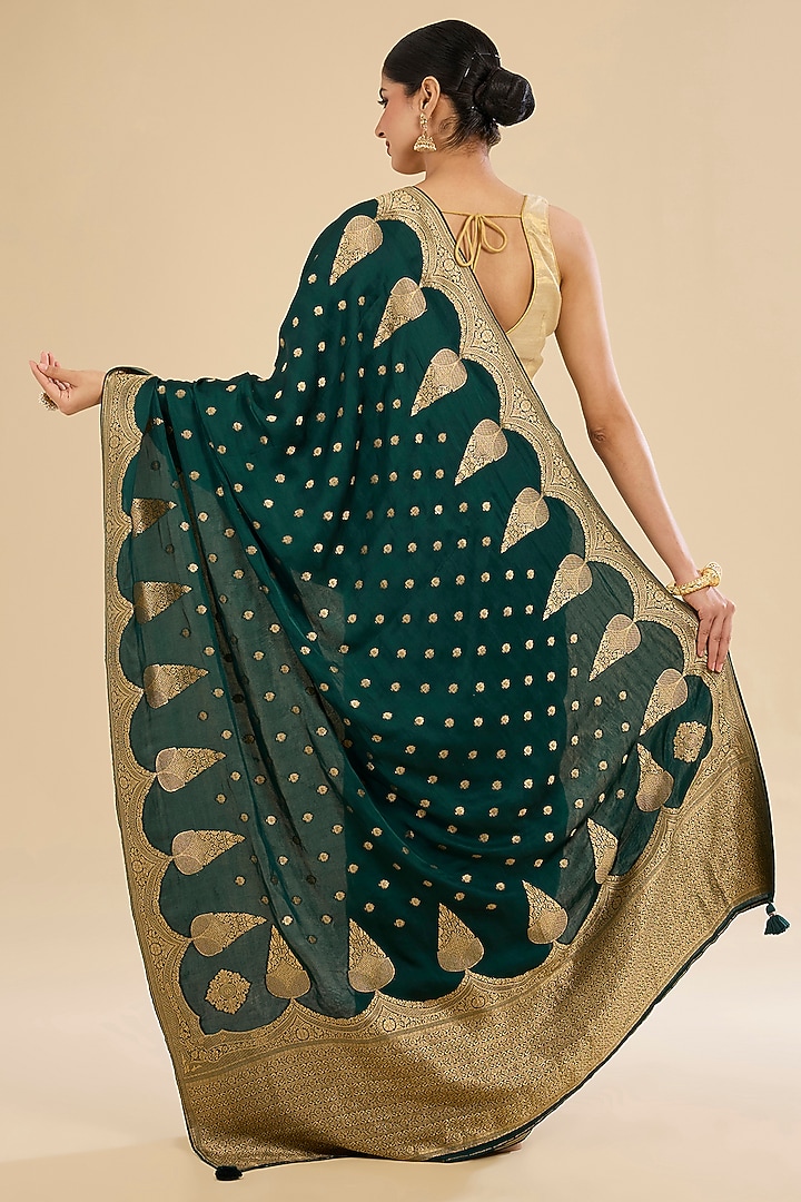 Blue Crepe Silk Embroidered Festive Saree Set by NARMADESHWARI at Pernia's Pop Up Shop