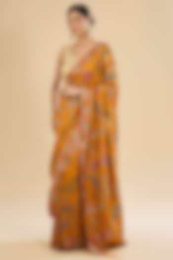 Yellow Crepe Silk Embroidered Party Wear Saree Set by NARMADESHWARI at Pernia's Pop Up Shop