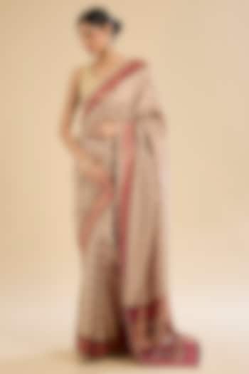 White Silk Embroidered Festive Saree Set by NARMADESHWARI at Pernia's Pop Up Shop