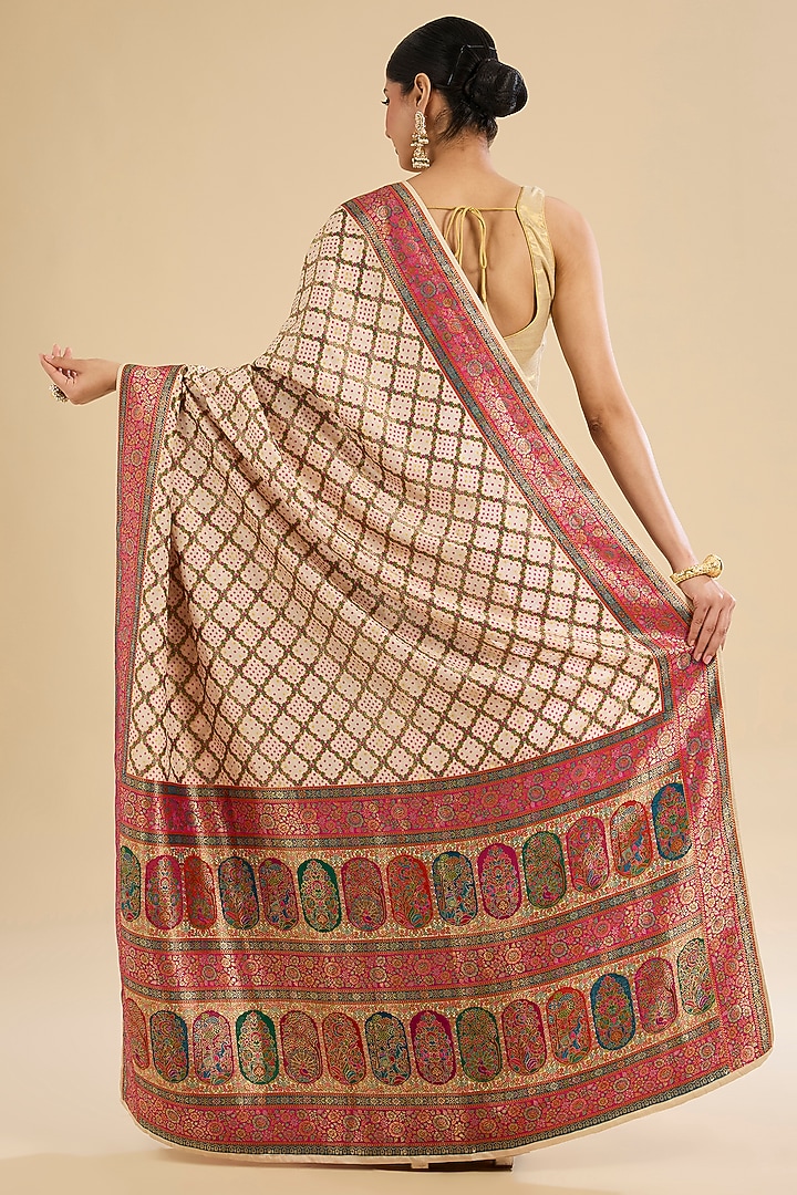 White Silk Embroidered Festive Saree Set by NARMADESHWARI at Pernia's Pop Up Shop