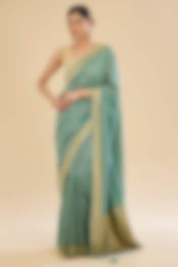 Green Georgette Embroidered Festive Saree Set by NARMADESHWARI at Pernia's Pop Up Shop