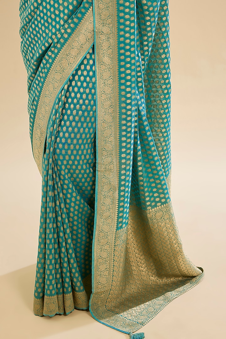 Green Georgette Embroidered Festive Saree Set by NARMADESHWARI at Pernia's Pop Up Shop