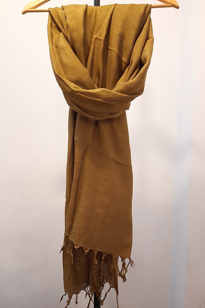 Dark Beige Handwoven Natural Dye Stole by Narmohandas at Pernia's Pop Up Shop