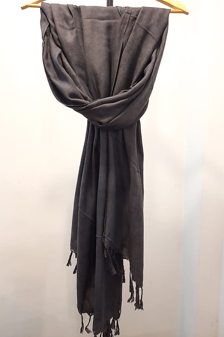 Dark Grey Handwoven Natural Dye Stole by Narmohandas at Pernia's Pop Up Shop