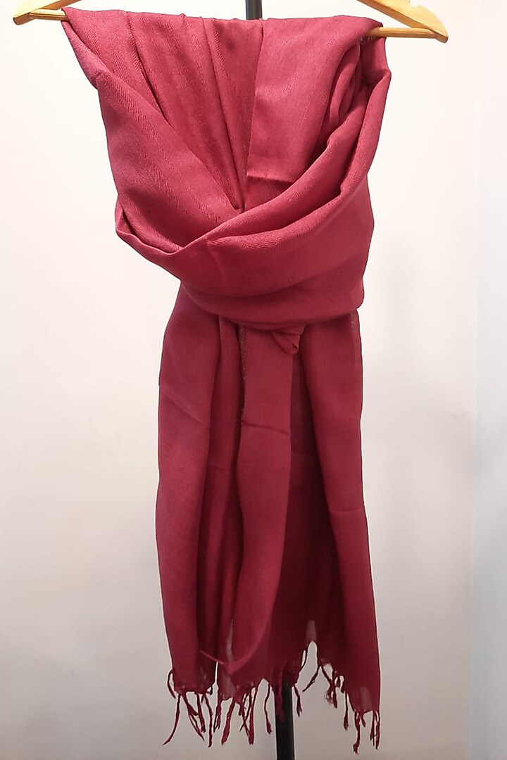 Red Handwoven Stole With Natural Dye by Narmohandas