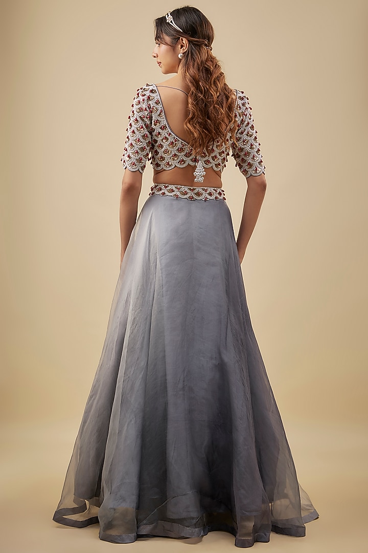 Grey Organza Wedding Lehenga Set by NAS at Pernia's Pop Up Shop