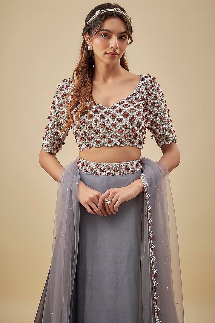 Grey Organza Wedding Lehenga Set by NAS at Pernia's Pop Up Shop