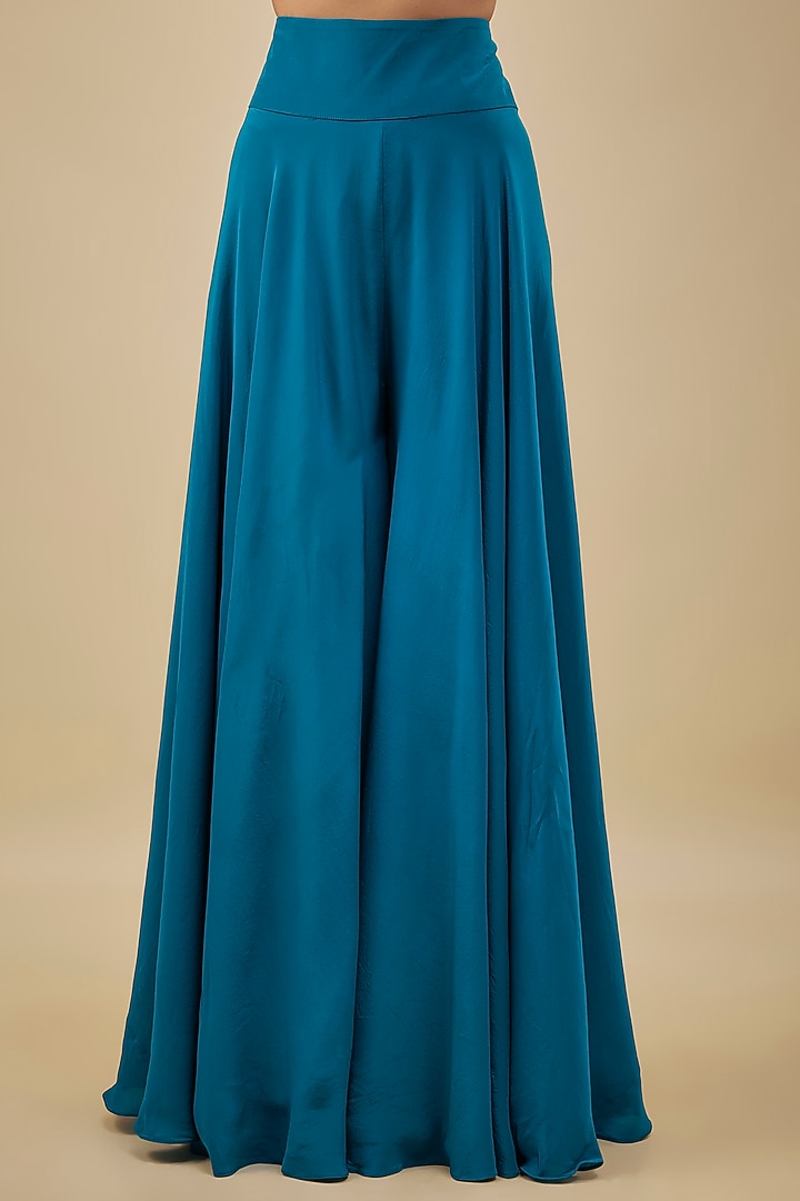 Turquoise Blue Crepe High-Waist Flared Pant Set by NAS at Pernia's Pop Up Shop