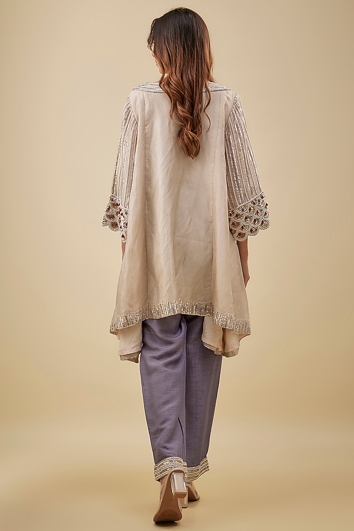 Gold Tissue Metal Tikki Hand Embroidered Kurta Set by NAS at Pernia's Pop Up Shop