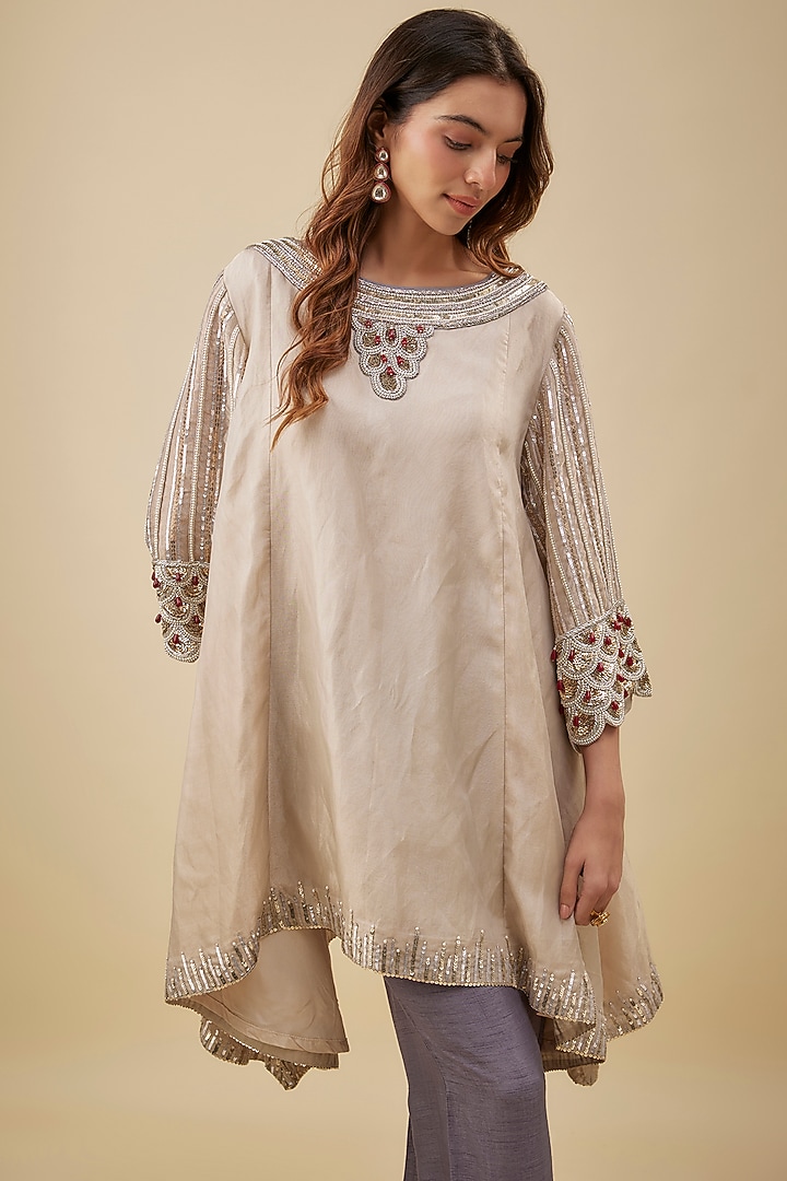 Gold Tissue Metal Tikki Hand Embroidered Kurta Set by NAS at Pernia's Pop Up Shop