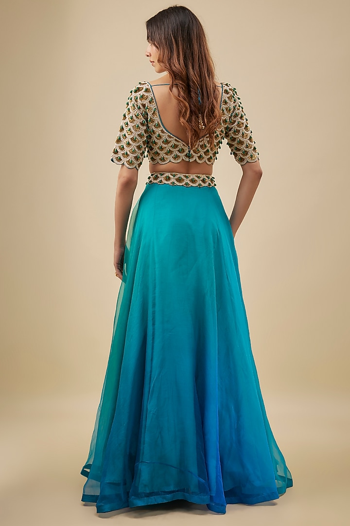 Turquoise Blue Organza Wedding Lehenga Set by NAS at Pernia's Pop Up Shop