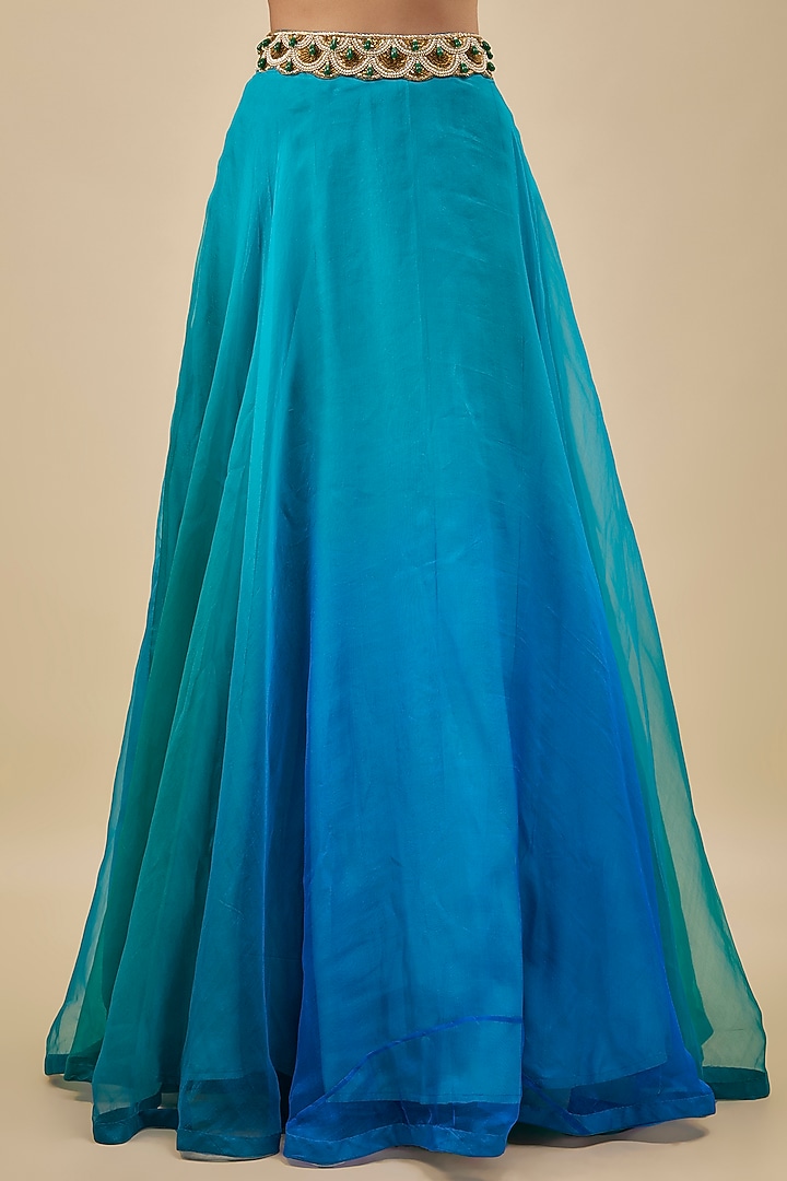 Turquoise Blue Organza Wedding Lehenga Set by NAS at Pernia's Pop Up Shop