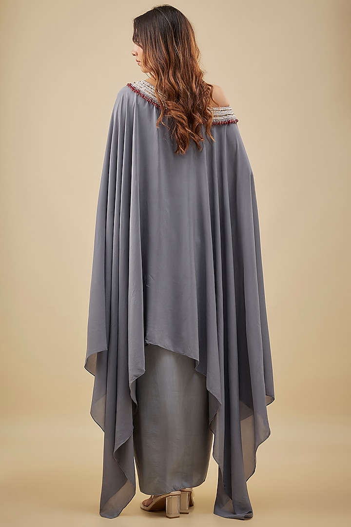 Grey Crepe Pearl Hand Embroidered Kaftan Set by NAS at Pernia's Pop Up Shop