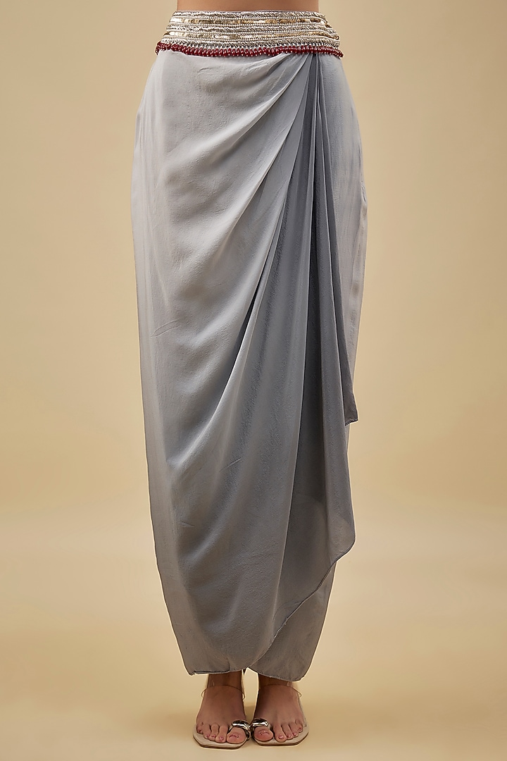 Grey Crepe Pearl Hand Embroidered Kaftan Set by NAS at Pernia's Pop Up Shop