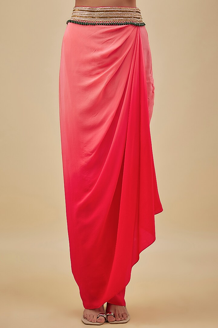 Red Crepe Pearl Hand Embroidered Kaftan Set by NAS at Pernia's Pop Up Shop