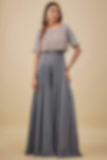 Grey Crepe High-Waist Flared Pant Set by NAS at Pernia's Pop Up Shop