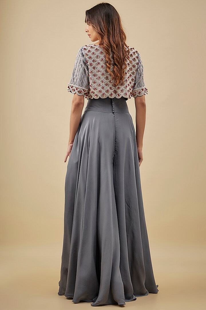 Grey Crepe High-Waist Flared Pant Set by NAS at Pernia's Pop Up Shop