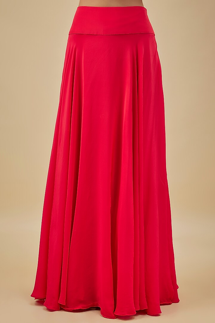 Red Crepe High-Waist Flared Skirt Set by NAS at Pernia's Pop Up Shop