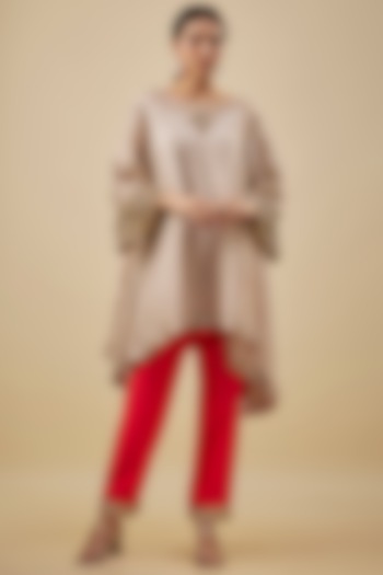 Gold Tissue Metal Tikki Hand Embroidered High-Low Kurta Set by NAS at Pernia's Pop Up Shop