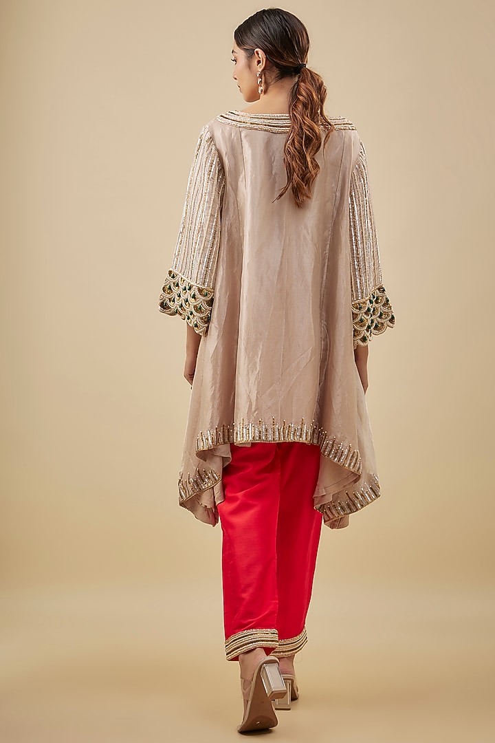 Gold Tissue Metal Tikki Hand Embroidered High-Low Kurta Set by NAS at Pernia's Pop Up Shop