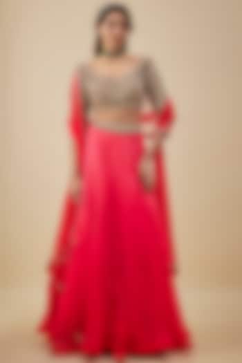Red Organza  dulhan bday 22 may Lehenga Set by NAS at Pernia's Pop Up Shop