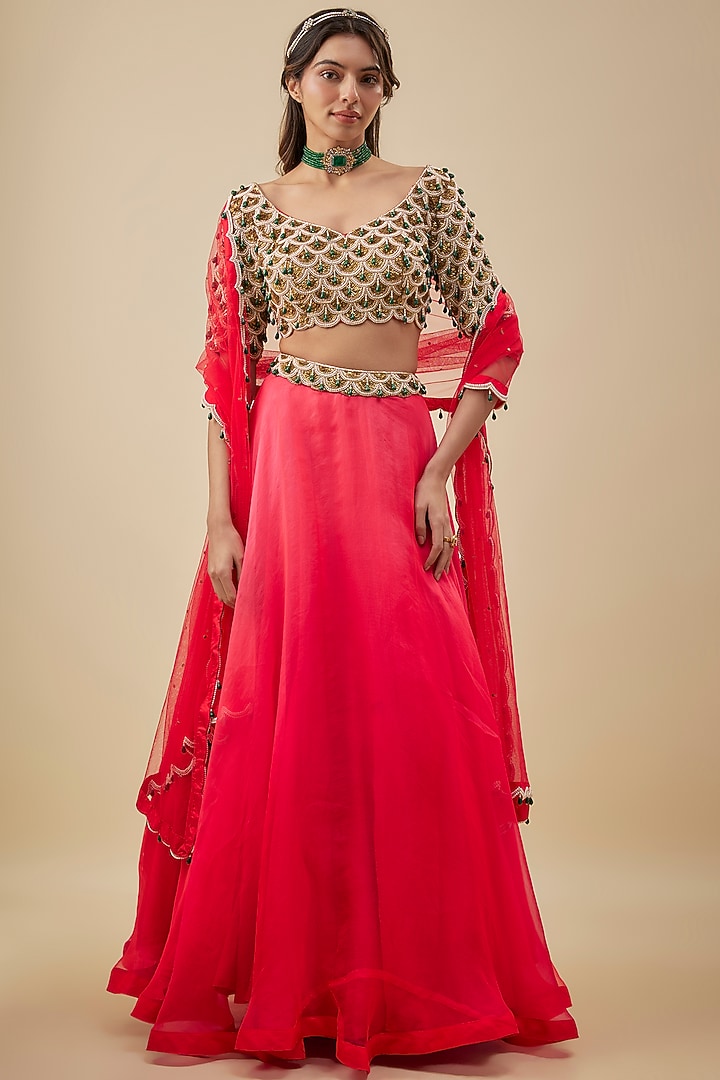 Red Organza  dulhan bday 22 may Lehenga Set by NAS at Pernia's Pop Up Shop