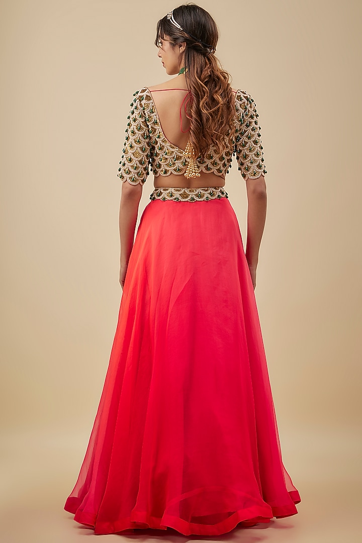 Red Organza Wedding Lehenga Set by NAS at Pernia's Pop Up Shop