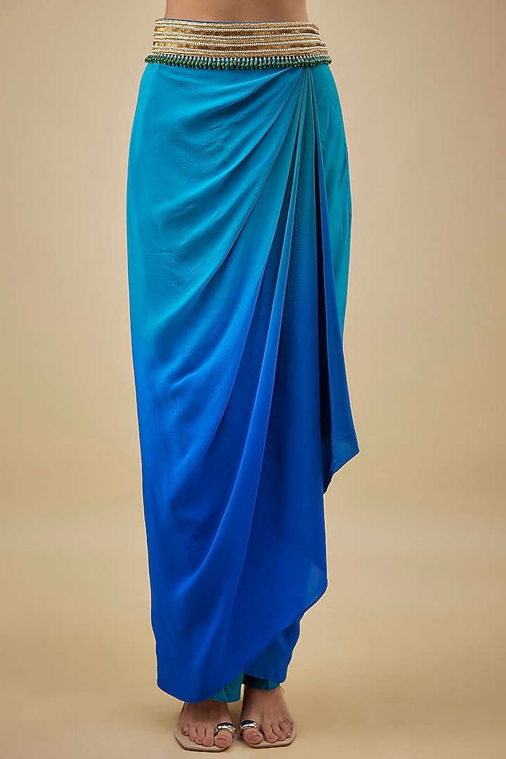 Turquoise Blue Crepe Pearl Hand Embroidered Kaftan Set by NAS at Pernia's Pop Up Shop