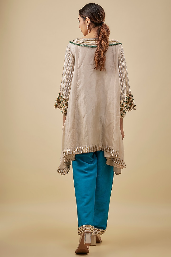 Gold Tissue Metal Tikki Hand Embroidered Kurta Set by NAS at Pernia's Pop Up Shop