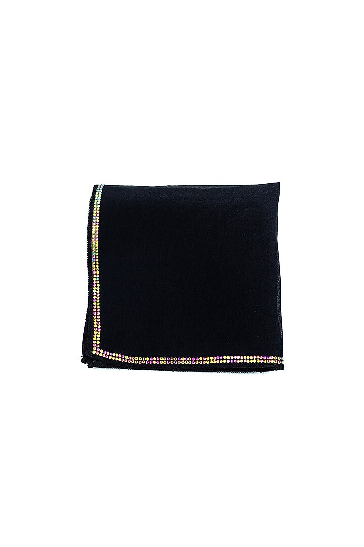 Black Twill Silk Diamante Stud Embellished Pocket Square by S&N by Shantnu Nikhil Men at Pernia's Pop Up Shop