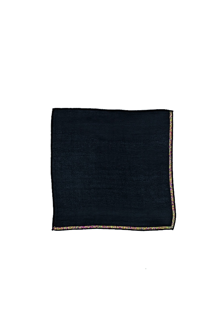 Black Twill Silk Diamante Stud Embellished Pocket Square by S&N by Shantnu Nikhil Men at Pernia's Pop Up Shop