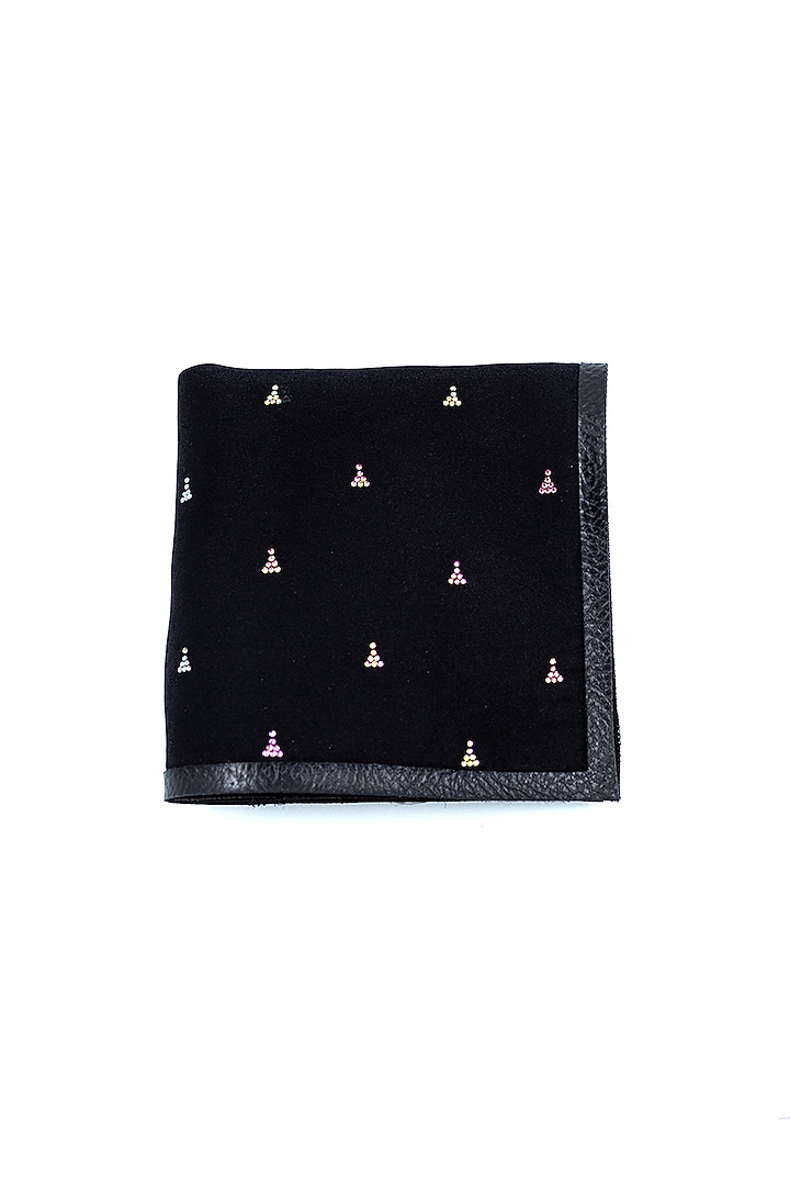 Black Twill Silk Diamante Stud Embellished Pocket Square by S&N by Shantnu Nikhil Men at Pernia's Pop Up Shop
