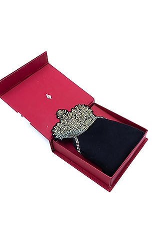 Black Twill Silk Diamante Stud Embellished Pocket Square by S&N by Shantnu Nikhil Men