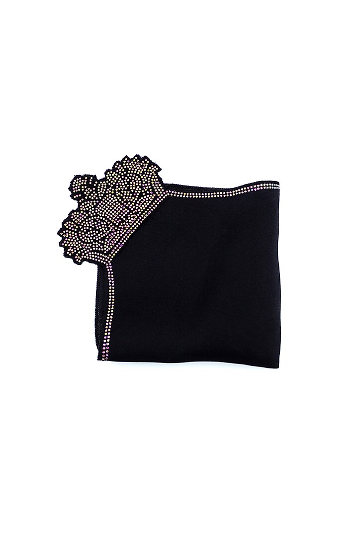 Black Twill Silk Diamante Stud Embellished Pocket Square by S&N by Shantnu Nikhil Men at Pernia's Pop Up Shop