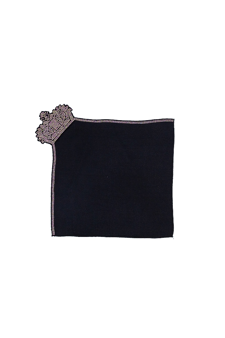 Black Twill Silk Diamante Stud Embellished Pocket Square by S&N by Shantnu Nikhil Men at Pernia's Pop Up Shop