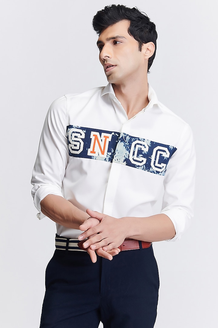 Off-White Suiting Fabric Paneled Shirt by S&N by Shantnu Nikhil Men