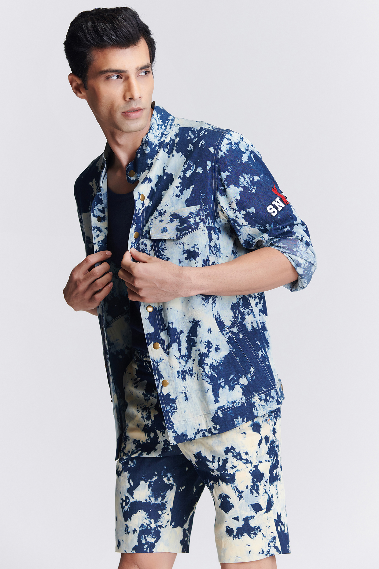 Navy Blue Denim Shirt by S&N by Shantnu Nikhil Men