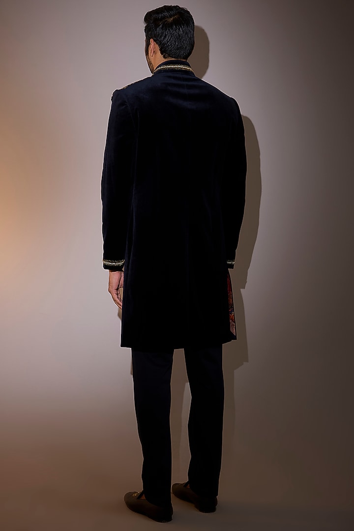 Midnight Blue Cotton Stretch Lycra Trousers by Shantnu & Nikhil Men at Pernia's Pop Up Shop