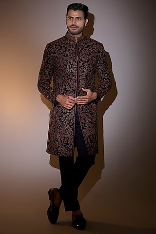 Midnight Blue Cotton Stretch Lycra Trousers by Shantnu & Nikhil Men